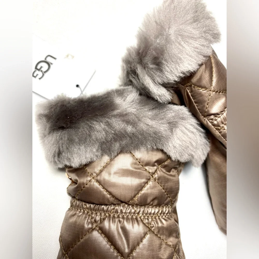 All Weather Touchscreen Compatible Quilted Gloves with Genuine Shearling Trim